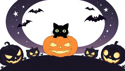 illustration of a Halloween night with moon and pumpkin background