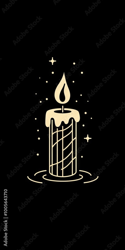 Sticker A candle is lit on a black background. The candle is surrounded by stars and the image has a warm, cozy feeling