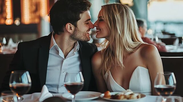 Couple Enjoying an Intimate Dinner in a Stylish Restaurant Setting Generative AI