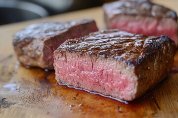 Close-up of a seared steak .generative ai