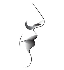 Abstract female lips and nose linear drawing sketch