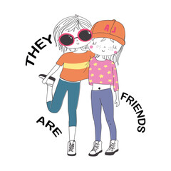 Cute cartoon boy and girl are best friends vector art design