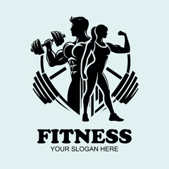 Man and woman fitness logo design 