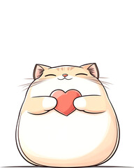 A cartoon cat is holding a heart in its mouth. The cat is smiling and he is happy