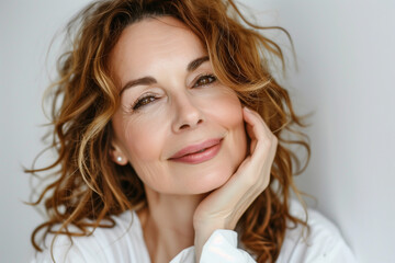 Portrait of a middle-aged woman, close up portrait for skincare and beauty cosmetics product advertisement