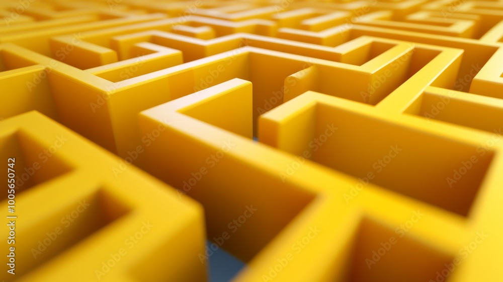 Poster the vibrant yellow maze features a series of intricate pathways and turns, creating a visually engag