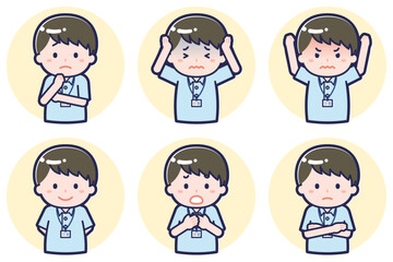 介護士の男性のポーズセット_05