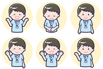 介護士の男性のポーズセット_02