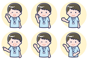 介護士の男性のポーズセット_03