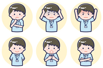 介護士の男性のポーズセット_05