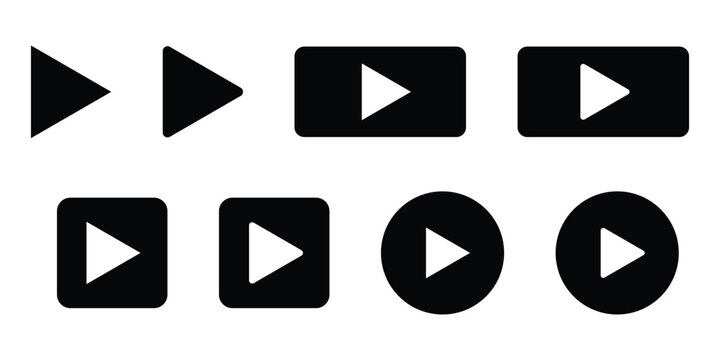 Play button icons. Silhouette of video play icon set. Black play video symbol isolated on white background. Digital web vector. EPS 10