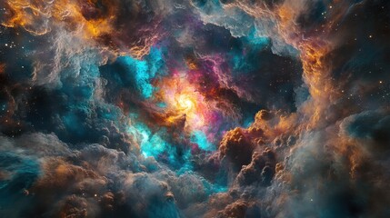 Obraz premium Cosmic Nebula with a Swirling Core and Starry Background