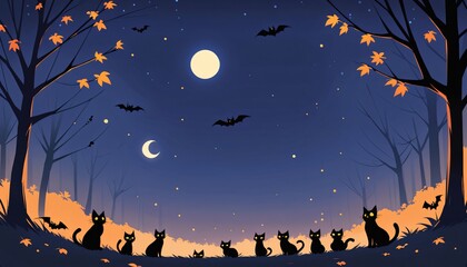 Fototapeta premium illustration of a Halloween night with moon and pumpkin background