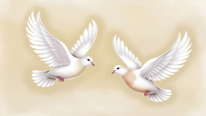 Obraz premium A serene and delicate illustration of two white pegeon