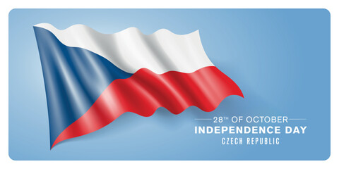 Czech republic independence day vector banner, greeting card. Czechia wavy flag in 28th of October patriotic holiday horizontal design with realistic flag