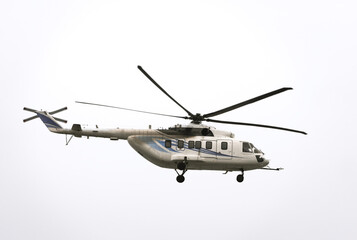 Multi-purpose russian aviation helicopter ability to perform rescue operations has an emergency landing system equipped with life rafts and a crash-resistant fuselage