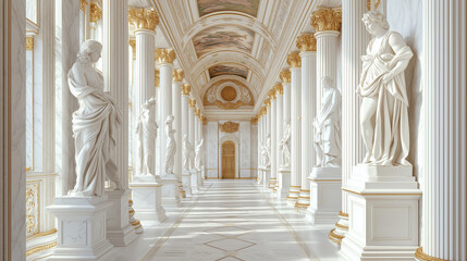 interior of the church, A luxurious palace hallway lined with white columns