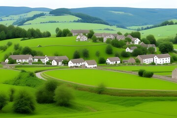 Scenic Rural Village Landscape in the Countryside Generative AI illustration