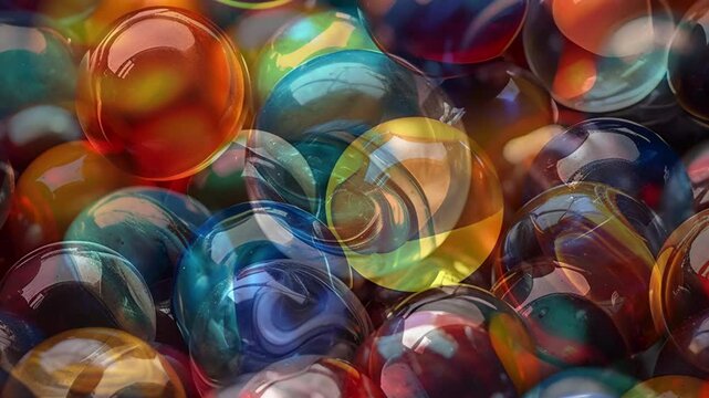 CLOSEUP OF OLD COLORED GLASS BALLS