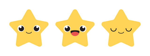 Fototapeta premium Cute yellow star cartoon character. Flat design illustration.