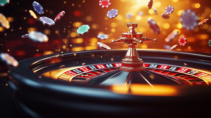 A detailed 3D render of a casino roulette wheel, showcasing the classic gaming design and excitement of chance, ideal for AI-generated visuals.