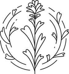 Decorative Flowers and Leaves Line Art