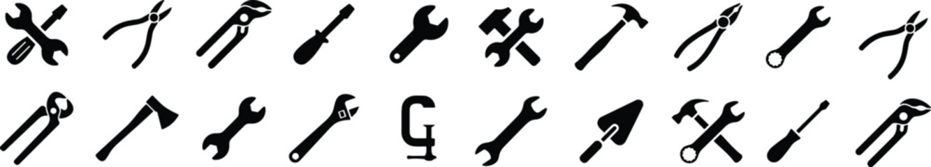 Set of Working Tools Icon. Hammer turn screw tools icon. Instrument collection. Mechanic tool. Construction and repair tools Vector illustration