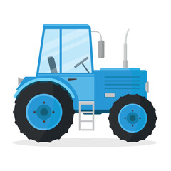 Blue tractor icon. Vector illustration.