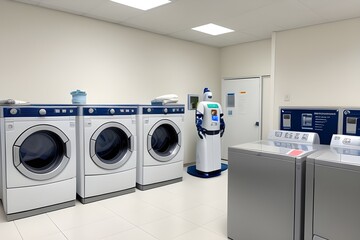 "Modern Robot Assisting with Laundry Chores" Generative AI illustration