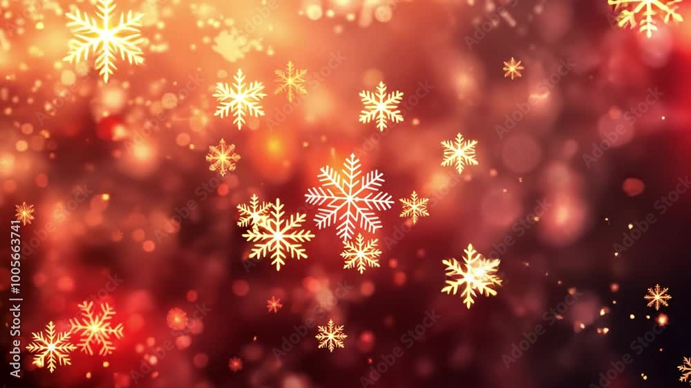 Poster delicate snowflakes float across a vibrant backdrop of rich reds and oranges, enhancing the cozy amb