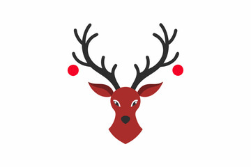 Christmas reindeer head symbol with antlers and a red nose vector illustration  © Sumondesigner_42