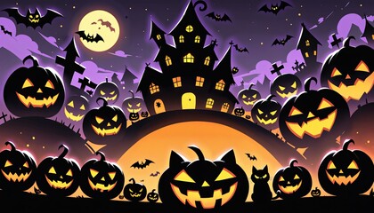 illustration of a Halloween night with moon and pumpkin background