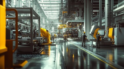 Modern Industrial Manufacturing Facility with Workers Operating Machinery