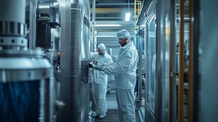 Fototapeta premium Industrial Workers Operating Machinery in Modern Factory