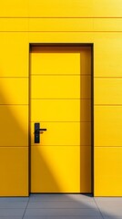 Yellow door on modern building facade, vibrant architectural design