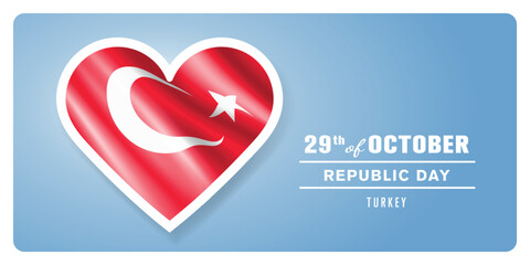 Turkey happy republic day greeting card, banner vector illustration. Turkish national holiday 29th of October design element with 3D flag