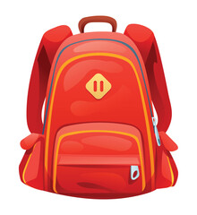Red school backpack. Vector cartoon illustration isolated on white background