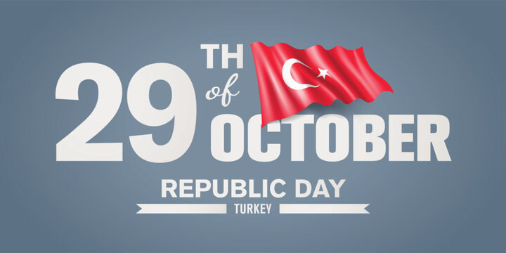 Turkey happy republic day greeting card, banner with template text vector illustration. Turkish memorial holiday 29th of October design element with 3D flag with crescent