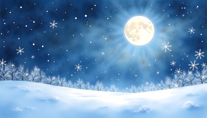 Fototapeta premium Enchanting winter night scene with full moon and snowy forest