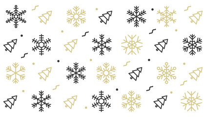 Collection of Christmas snowflakes, modern flat design. Seamless pattern. Endless texture. Can be used for printed materials. Winter holiday background. Hand drawn design elements. Festive card.