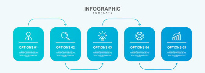 Business infographic template with 5 options, steps, process chart. Can be used for workflow layout, diagram, annual report, web design