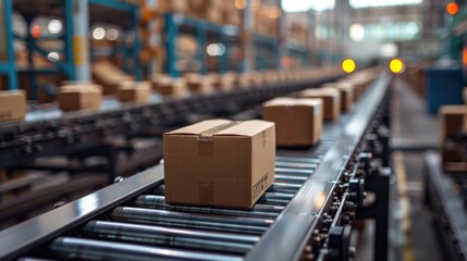 Efficiently moving boxes through a busy warehouse conveyor system during a bright afternoon. Generative AI