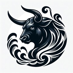 Fototapeta premium Bull Head Silhouette with Ornamental Design