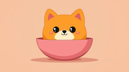 Obraz premium Cute Dog in Bowl with Flat Design Background