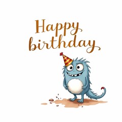Obraz premium Happy birthday greeting cute cartoon monster card isolated on white background