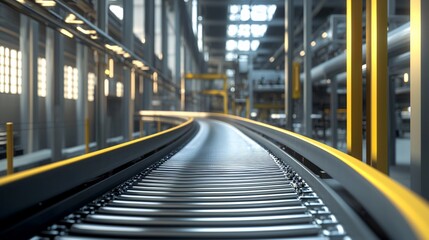 Fototapeta premium Industrial Conveyor Belt System in Factory Setting