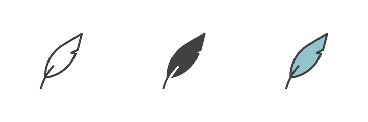 Feather pen different style icon set