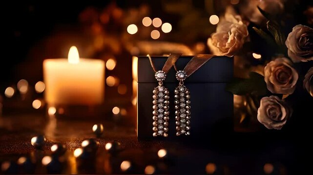Luxurious gold earrings with diamonds as the main accent for a Diwali gift for a loved one, beautifully presented, symbolizing love and elegance, Diwali jewelry, festive gift
