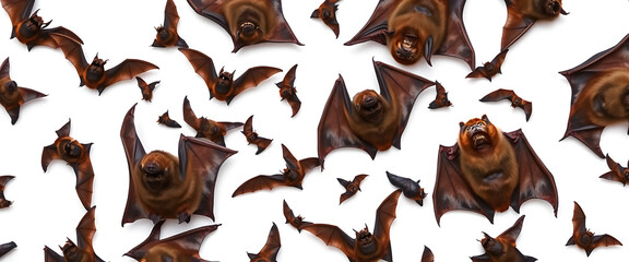 Colorful Paper Bats on White Background with Copy Space