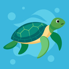 Sea Turtle Gently Gliding Through Crystal Clear Waters Vector Illustration
